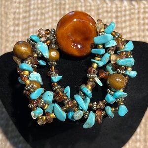 Turquoise and Brown Beaded Bracelet